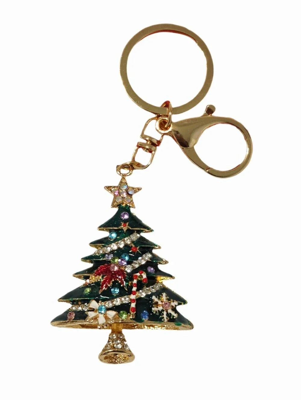 Holiday Christmas Tree Keychain Bag Charm Crystals Gold-tone - NWT